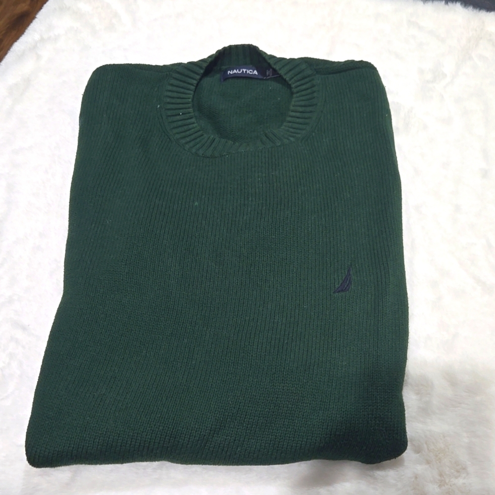 Nautica dark green long sleeve, 100% cotton men's sweater size L